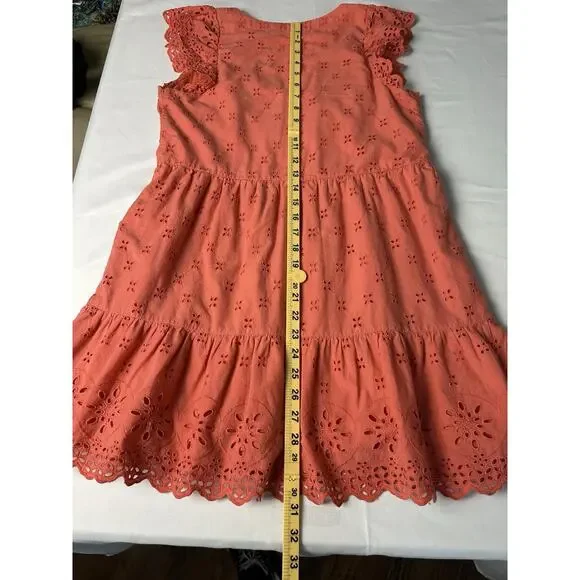LOFT Ann Taylor Dress Women 2P Mini, Eyelet, Embroidered Peach Coral Lined - Picture 11 of 14
